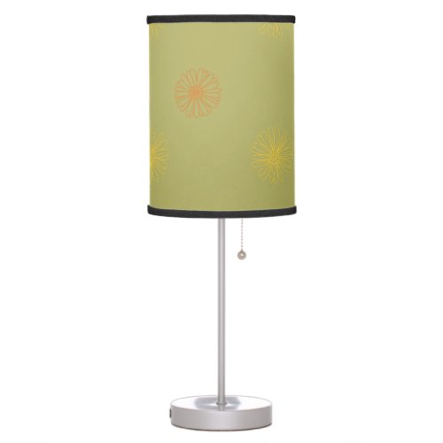 Orange yellow gold floral pattern on fern green table lamp