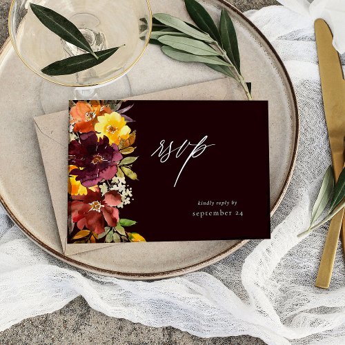 Orange  Yellow Gold Floral with Meal RSVP Card_2P