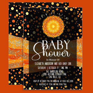 Orange Yellow Gold Sparkle Girl Baby Shower Invitation