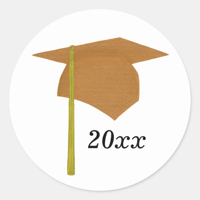 Orange & Yellow Graduation Cap Stickers, Class of Classic Round Sticker (Front)