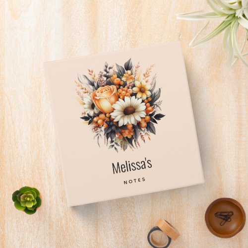 Orange Yellow Gray Flower Bouquet 3 Ring Binder