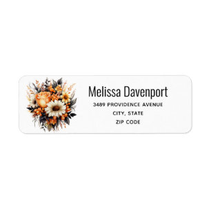 Orange Yellow Gray Flower Bouquet Address Label
