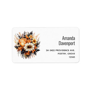 Orange Yellow Gray Flower Bouquet Address Label