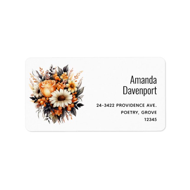 Orange Yellow Gray Flower Bouquet Address Label (Front)