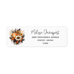 Orange Yellow Gray Flower Bouquet Address Label