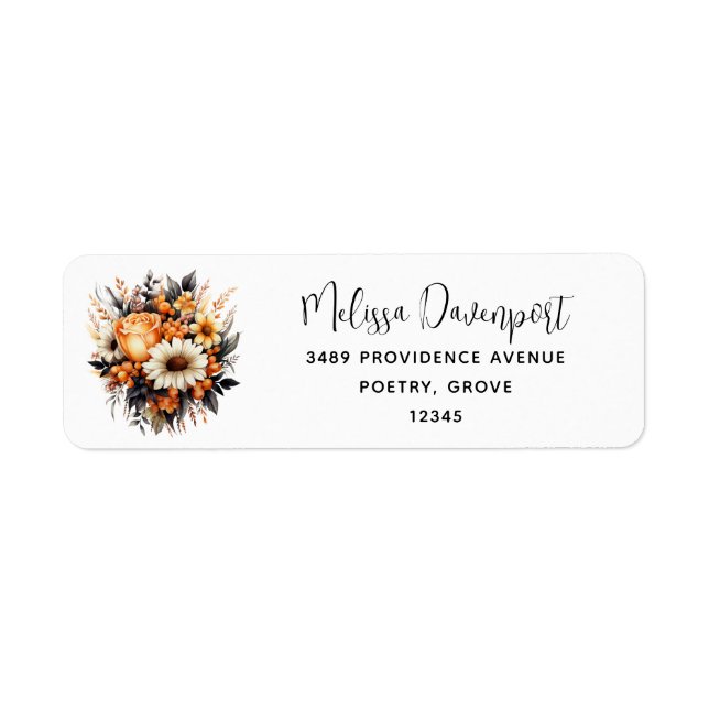Orange Yellow Gray Flower Bouquet Address Label (Front)