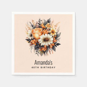 Orange Yellow Gray Flower Bouquet Birthday Napkins