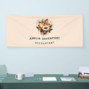 Orange Yellow Gray Flower Bouquet Business Banner
