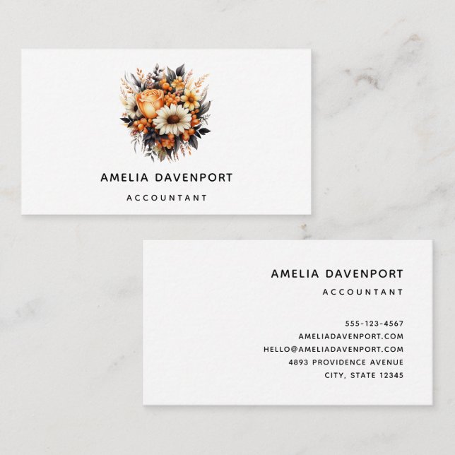 Orange Yellow Gray Flower Bouquet Business Card (Front/Back)