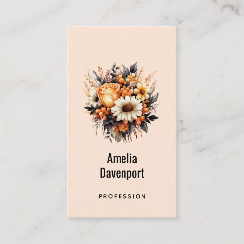 Orange Yellow Gray Flower Bouquet Business Card