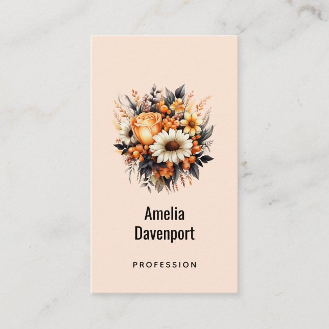 Orange Yellow Gray Flower Bouquet Business Card (Front)