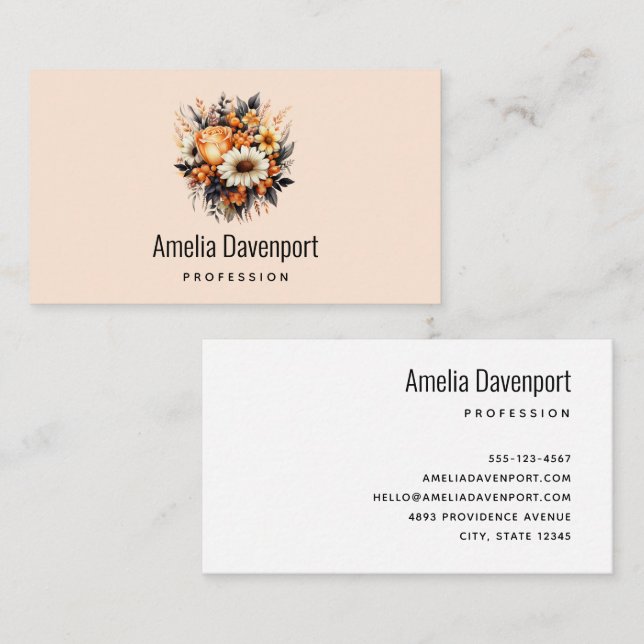 Orange Yellow Gray Flower Bouquet Business Card (Front/Back)