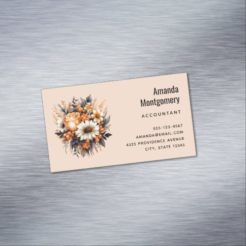 Orange Yellow Gray Flower Bouquet Business Card Magnet