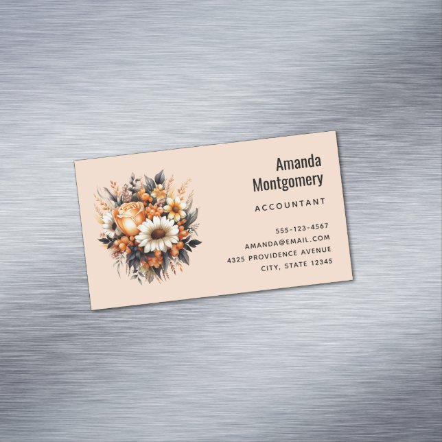 Orange Yellow Gray Flower Bouquet Business Card Magnet (In Situ)