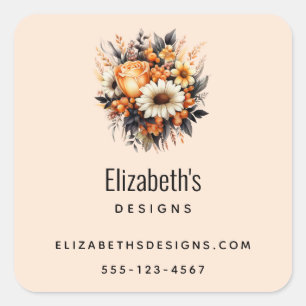 Orange Yellow Gray Flower Bouquet Business Square Sticker