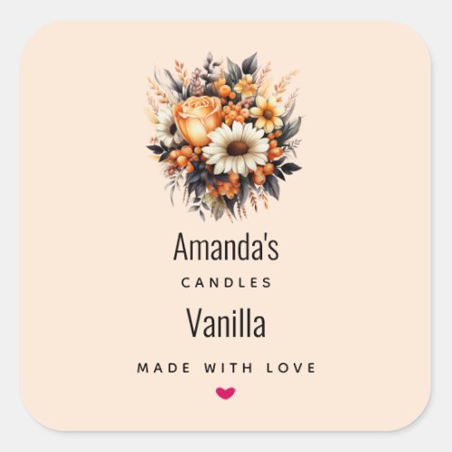 Orange Yellow Gray Flower Bouquet Candle Business Square Sticker
