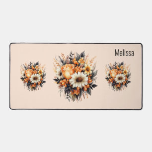 Orange Yellow Gray Flower Bouquet Desk Mat