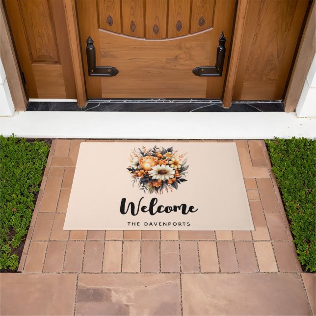 Orange Yellow Gray Flower Bouquet Doormat (Outdoor)