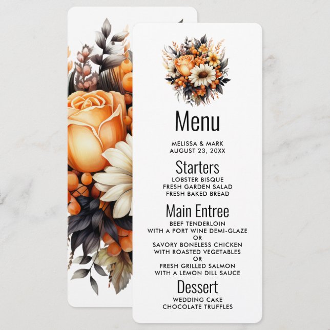 Orange Yellow Gray Flower Bouquet Invitation (Front/Back)
