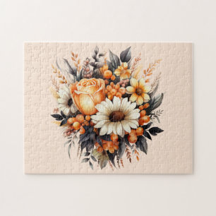 Orange Yellow Gray Flower Bouquet Jigsaw Puzzle