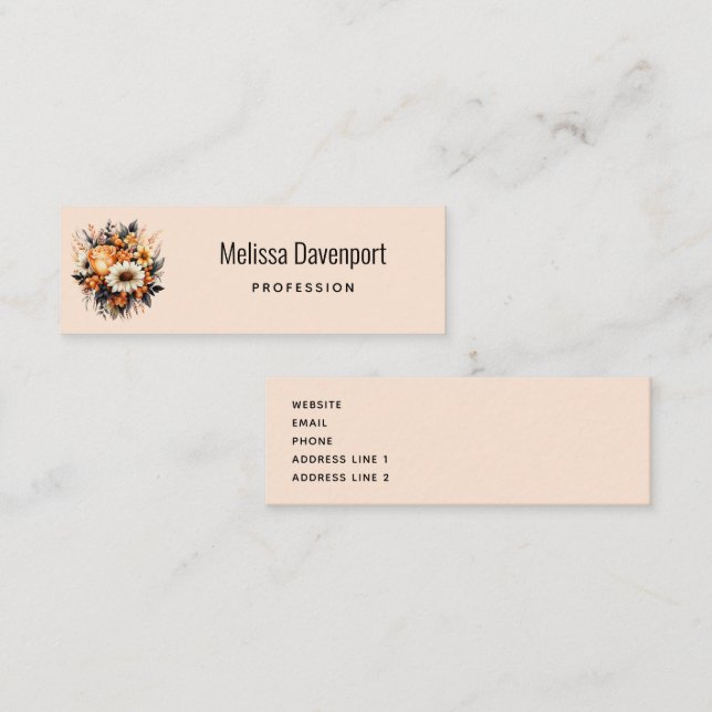Orange Yellow Gray Flower Bouquet Mini Business Card (Front/Back)