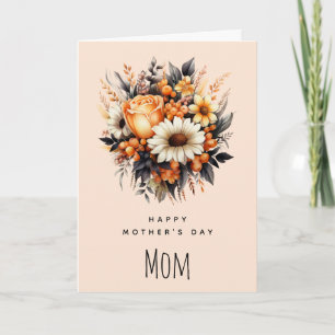 Orange Yellow Gray Flower Bouquet Mother's Day Card
