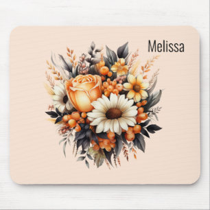 Orange Yellow Gray Flower Bouquet Mouse Pad