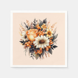 Orange Yellow Gray Flower Bouquet Napkins