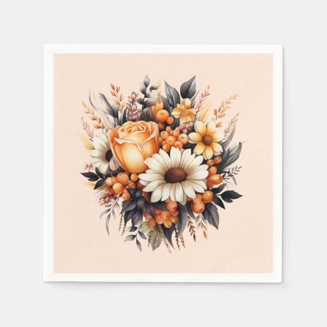 Orange Yellow Gray Flower Bouquet Napkins (Front)
