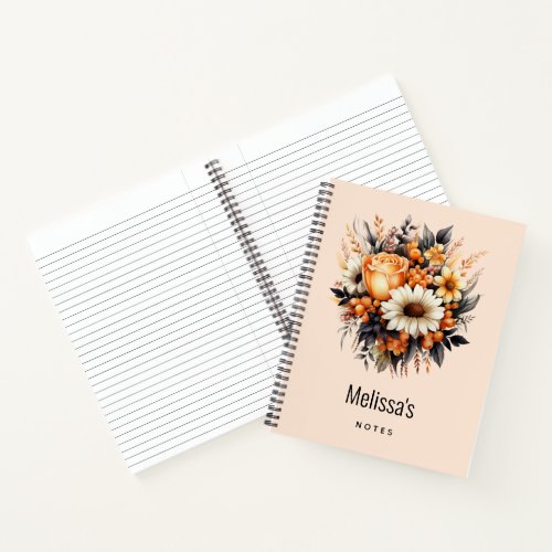 Orange Yellow Gray Flower Bouquet Notebook