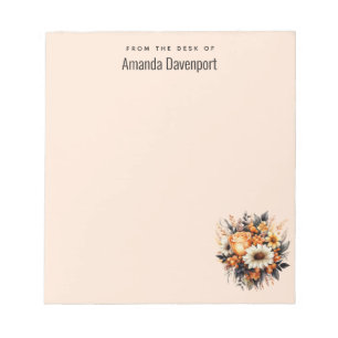 Orange Yellow Gray Flower Bouquet Notepad