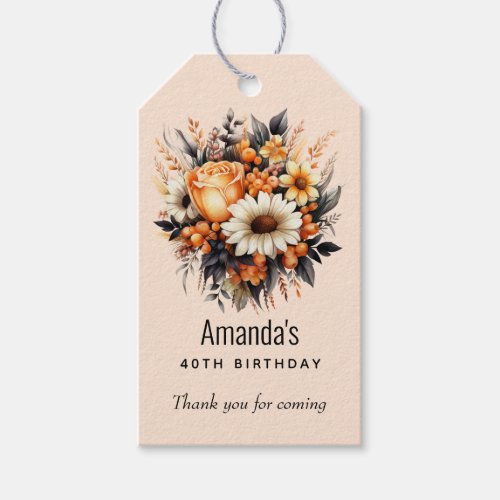 Orange Yellow Gray Flower Bouquet Party Thank You Gift Tags