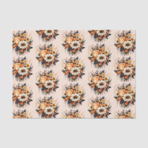 Orange Yellow Gray Flower Bouquet Pattern Tissue Paper