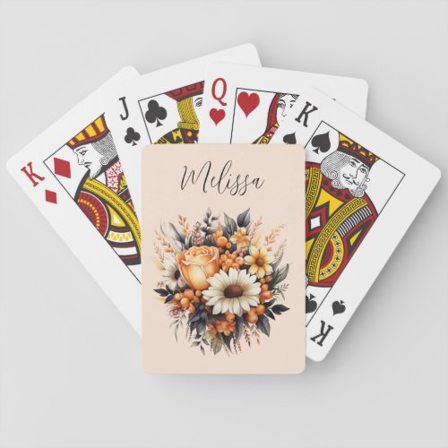 Orange Yellow Gray Flower Bouquet Playing Cards
