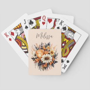 Orange Yellow Gray Flower Bouquet Poker Cards