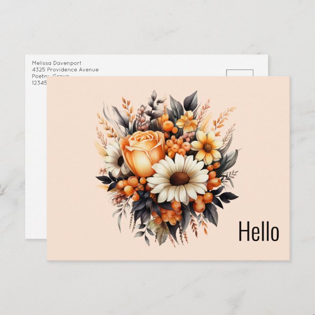 Orange Yellow Gray Flower Bouquet Postcard (Front/Back)
