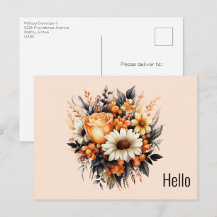 Orange Yellow Gray Flower Bouquet Postcard