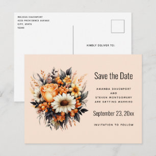 Orange Yellow Gray Flower Bouquet Save the Date Invitation Postcard