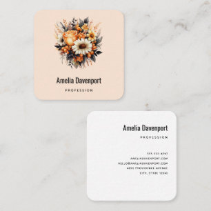 Orange Yellow Gray Flower Bouquet Square Business Card