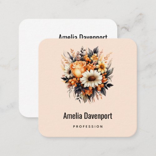 Orange Yellow Gray Flower Bouquet Square Business Card