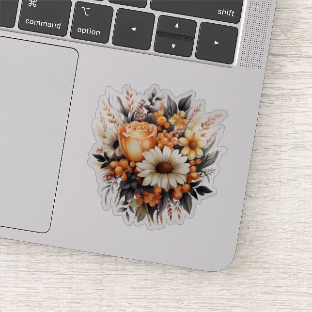 Orange Yellow Gray Flower Bouquet Sticker (Detail)