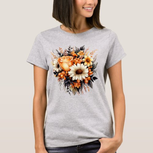 Orange Yellow Gray Flower Bouquet T_Shirt