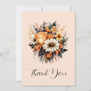 Orange Yellow Gray Flower Bouquet Thank You Card