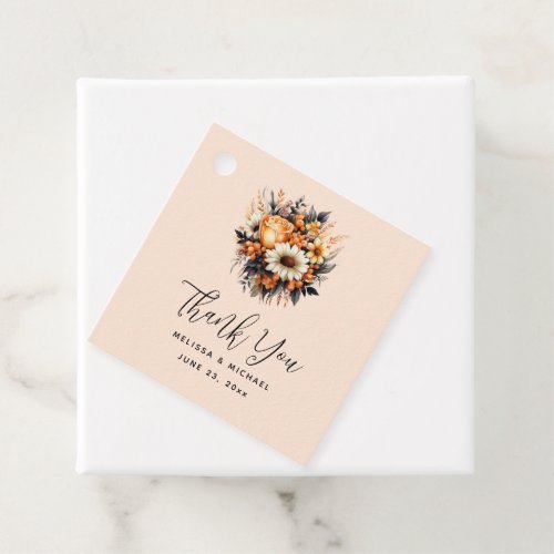 Orange Yellow Gray Flower Bouquet Thank You Favor Tags