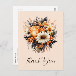 Orange Yellow Gray Flower Bouquet Thank You Postcard