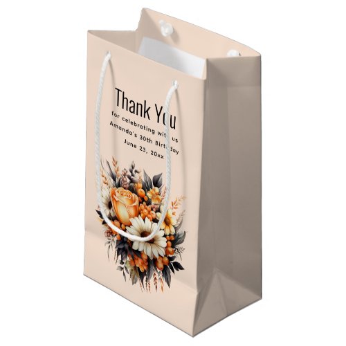 Orange Yellow Gray Flower Bouquet Thank You Small Gift Bag