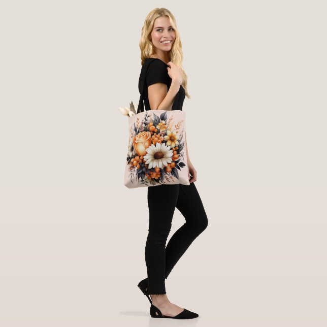 Orange Yellow Gray Flower Bouquet Tote Bag (On Model)