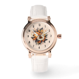 Orange Yellow Gray Flower Bouquet Watch