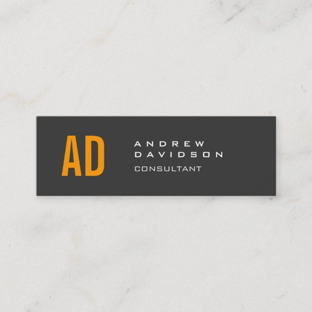 Orange Yellow Gray Monogram Plain Business Card (Front)