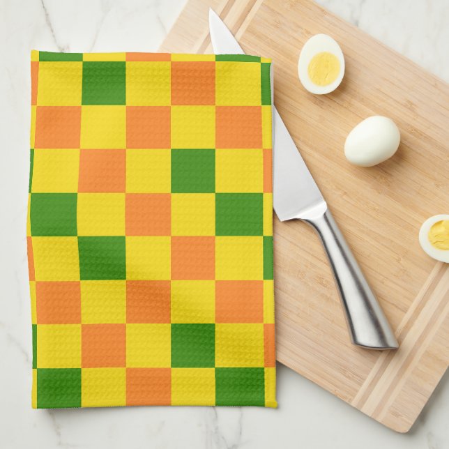 Orange Yellow Green Checkered Pattern Design  Kitchen Towel (Quarter Fold)